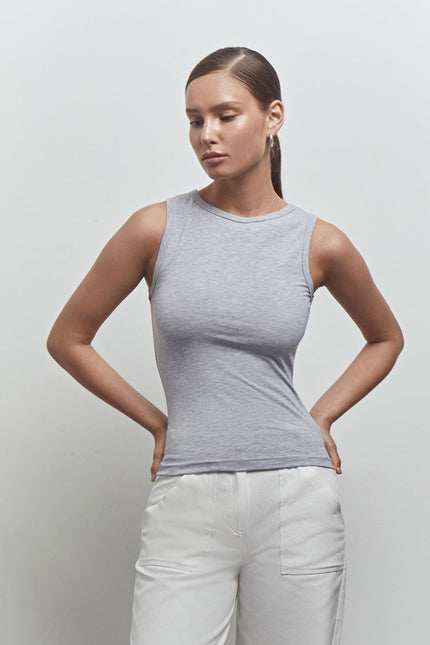 Jersey top in grey-melange/black