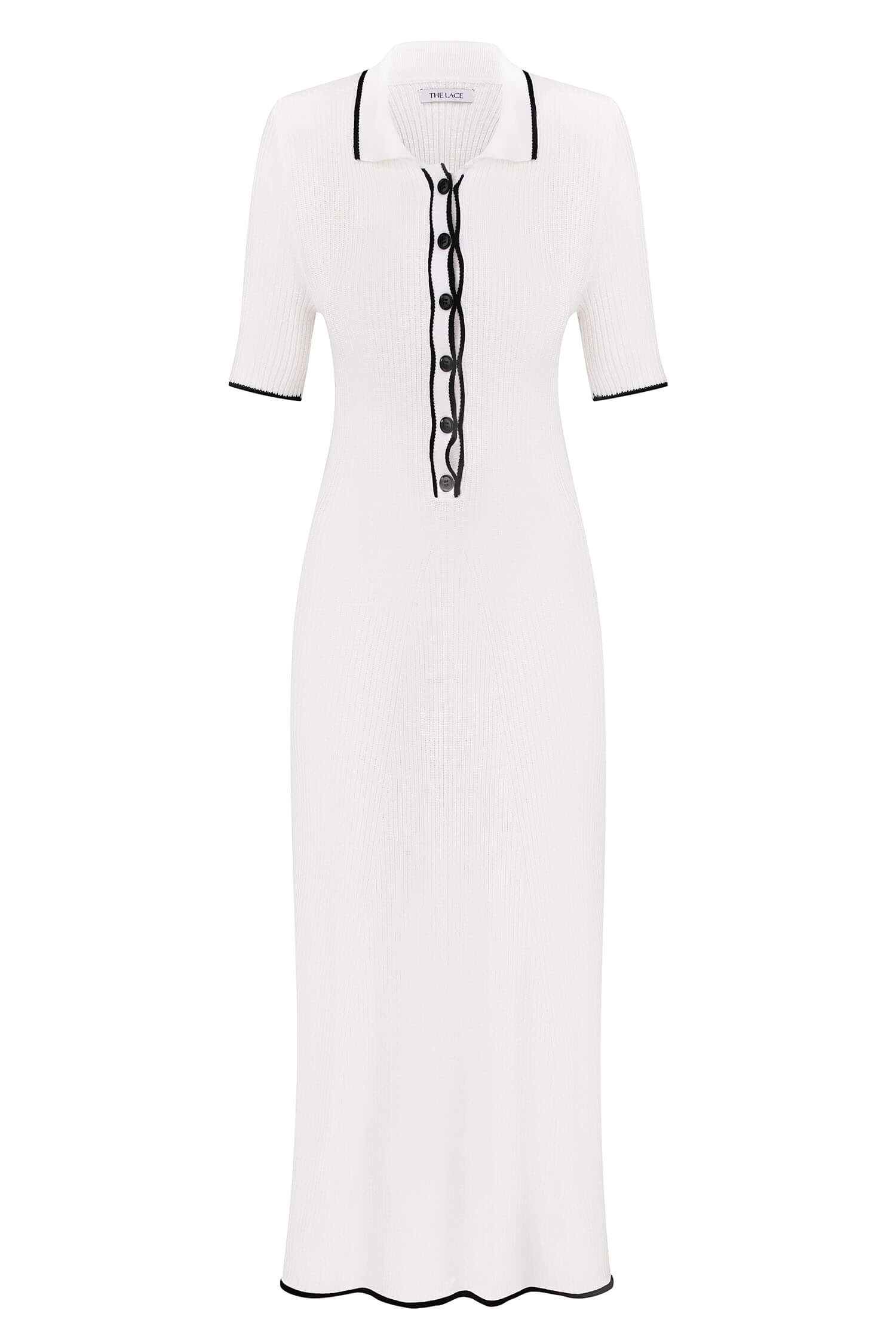 Knitted midi dress with edging in milk