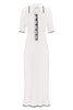 Knitted midi dress with edging in milk