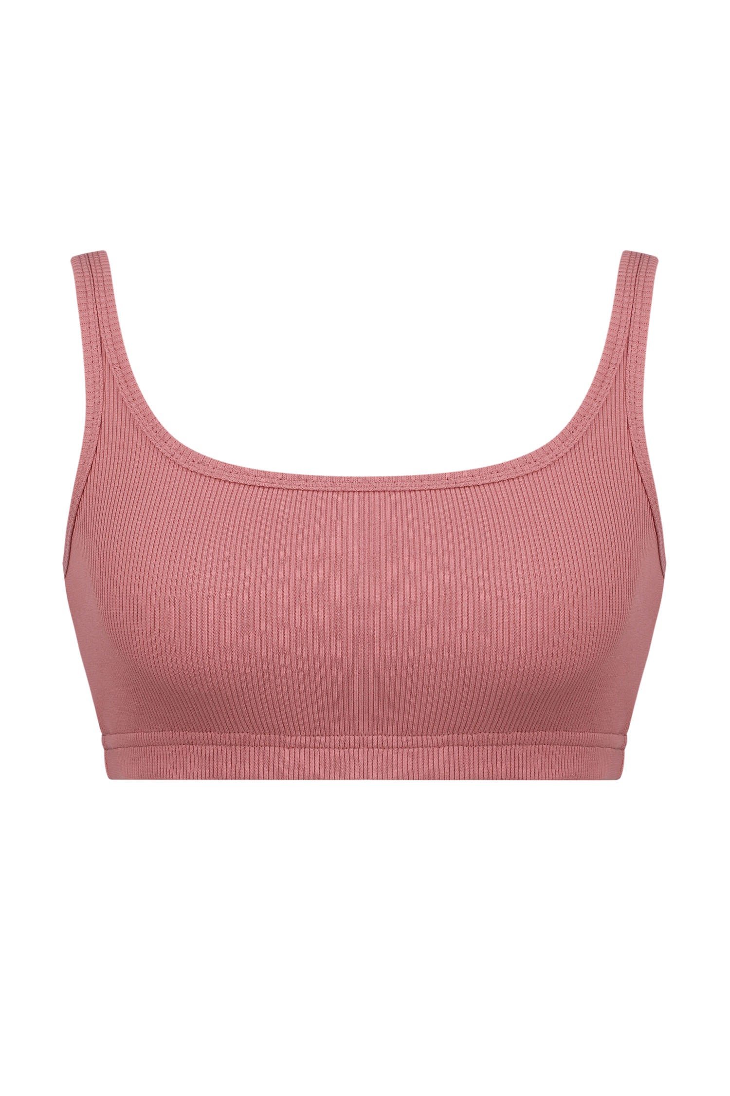 Ribbed crop top with thin straps in powder