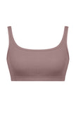 Ribbed crop top with thin straps in cappuccino