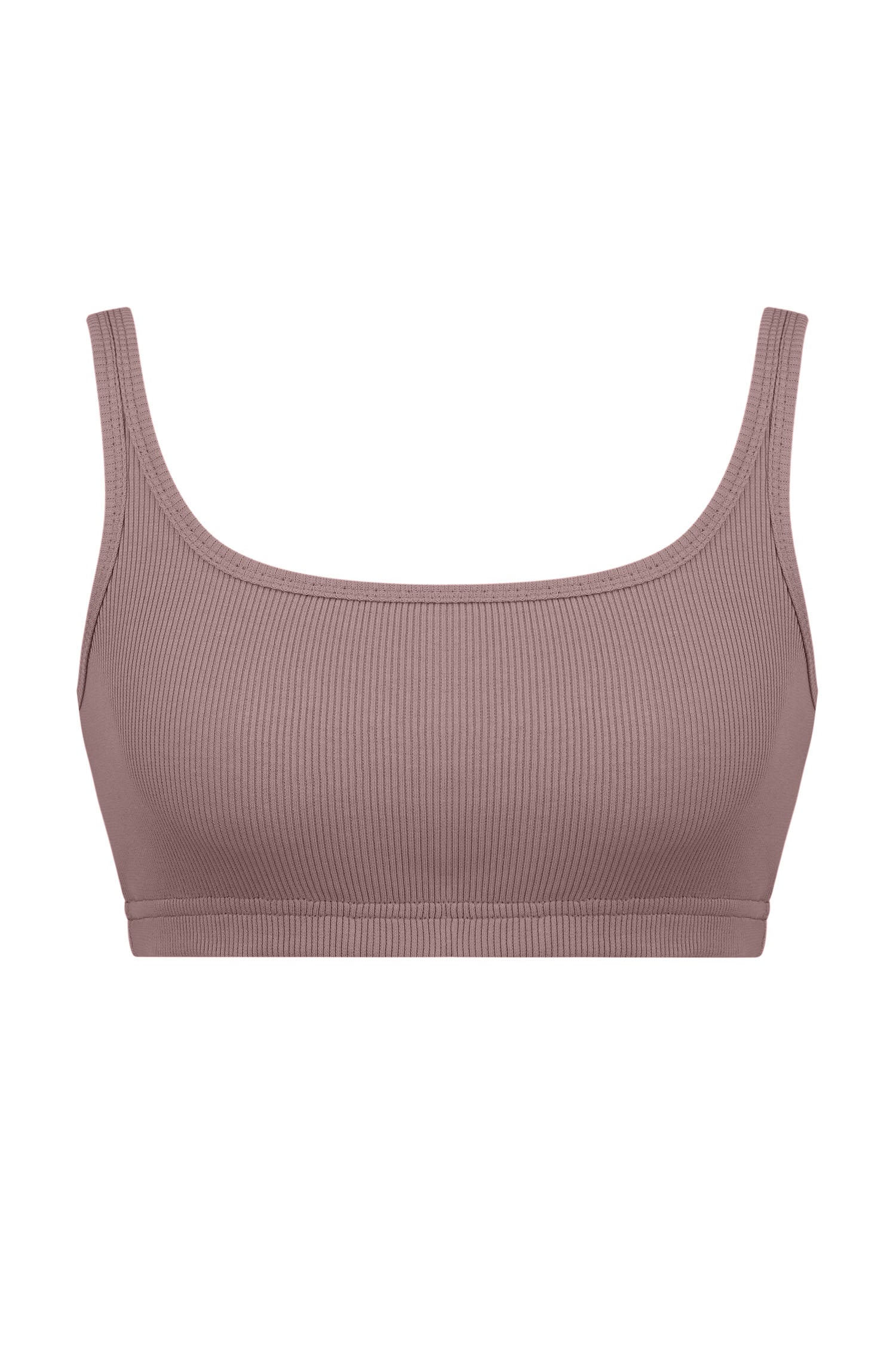 Ribbed crop top with thin straps in cappuccino