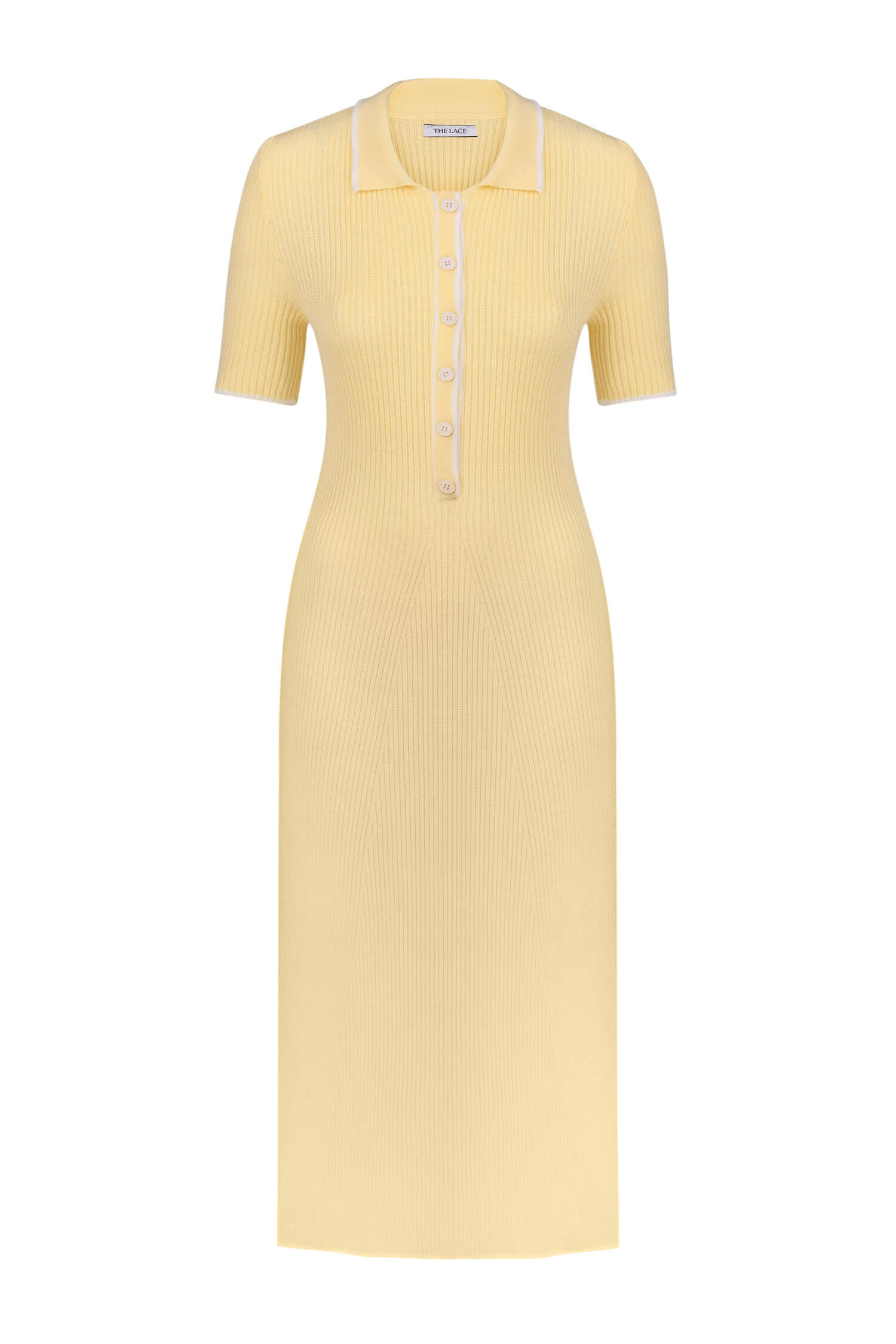 Knitted midi dress with edging in green/yellow