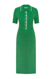 Knitted midi dress with edging in green/yellow