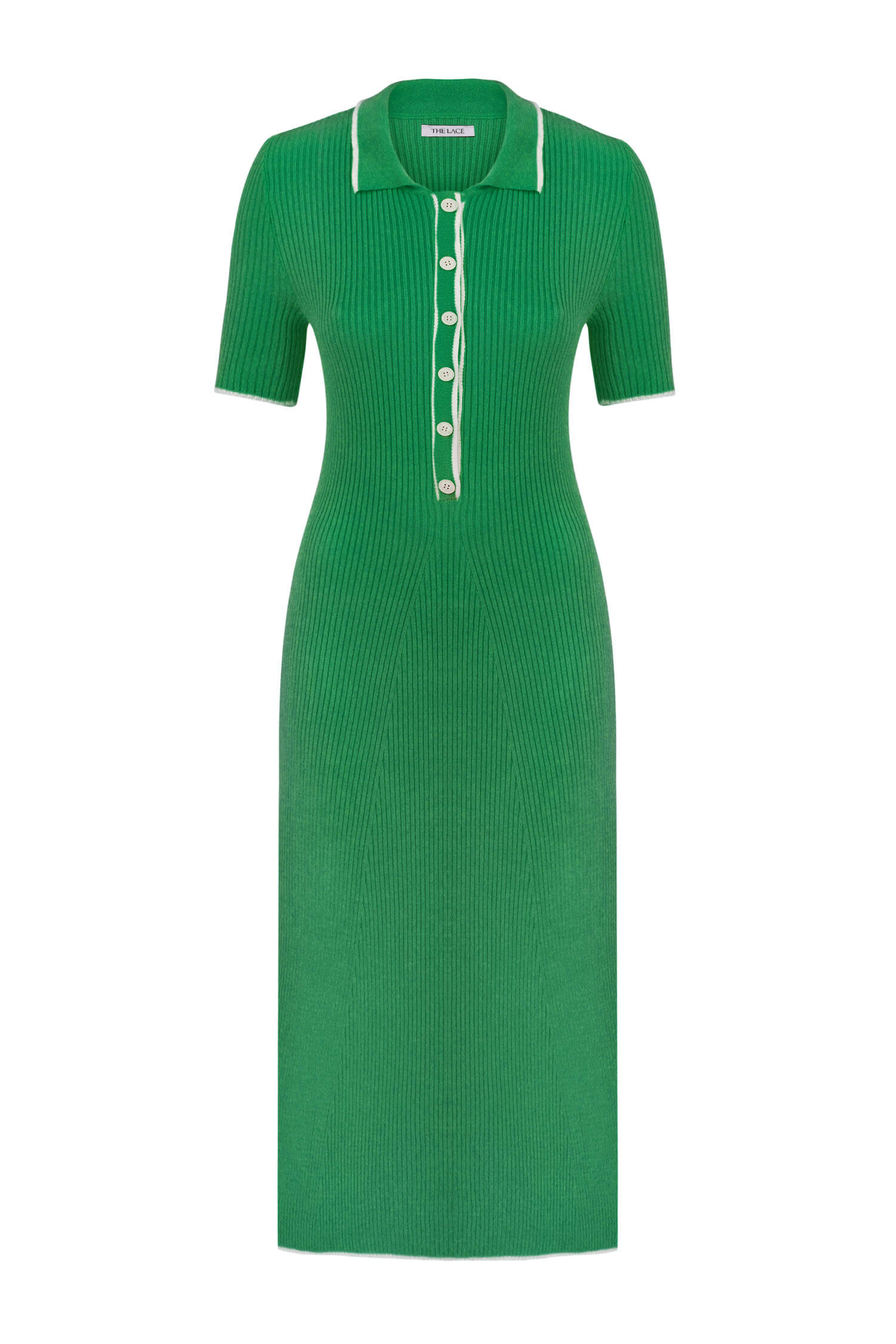 Knitted midi dress with edging in green/yellow