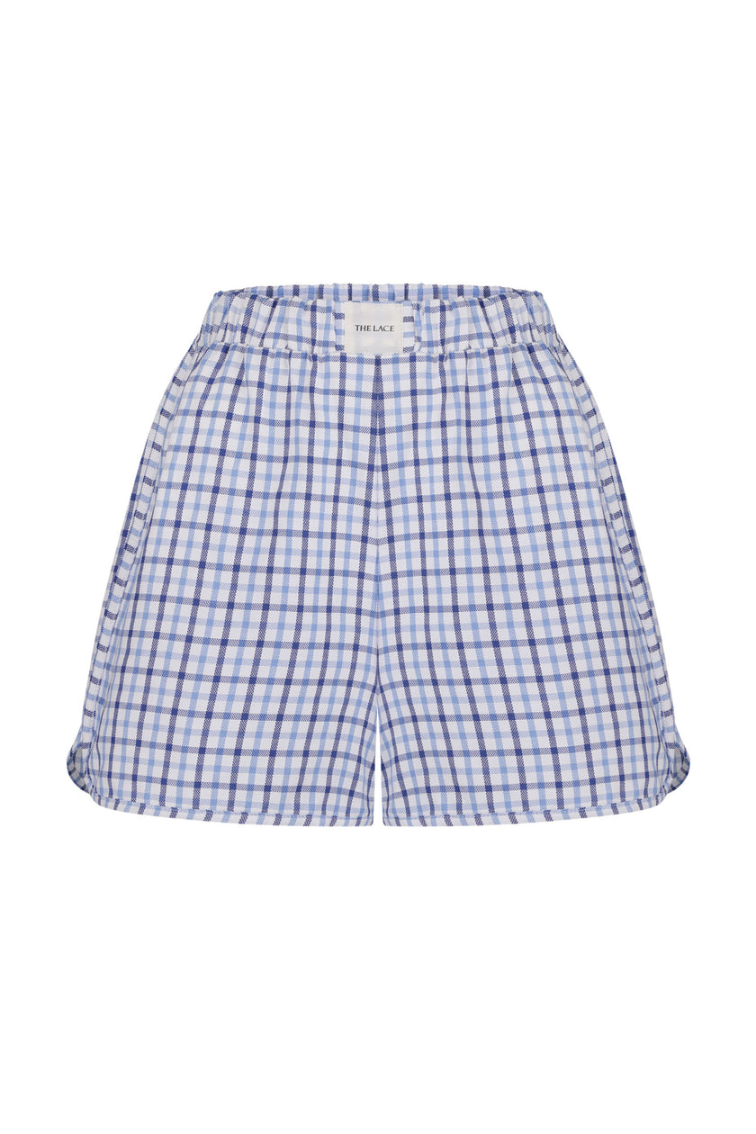 Oversized cotton shorts in blue check (eco)