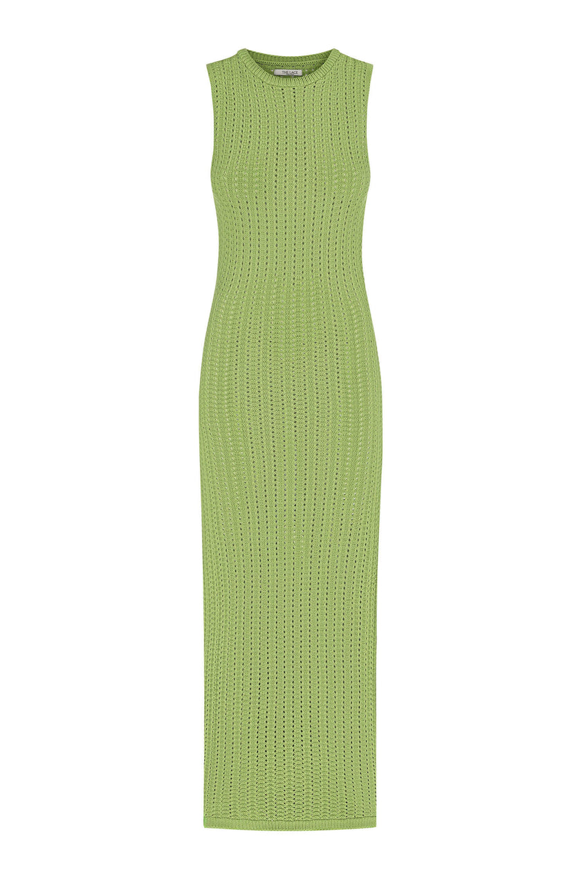 Knitted maxi dress in orange/green