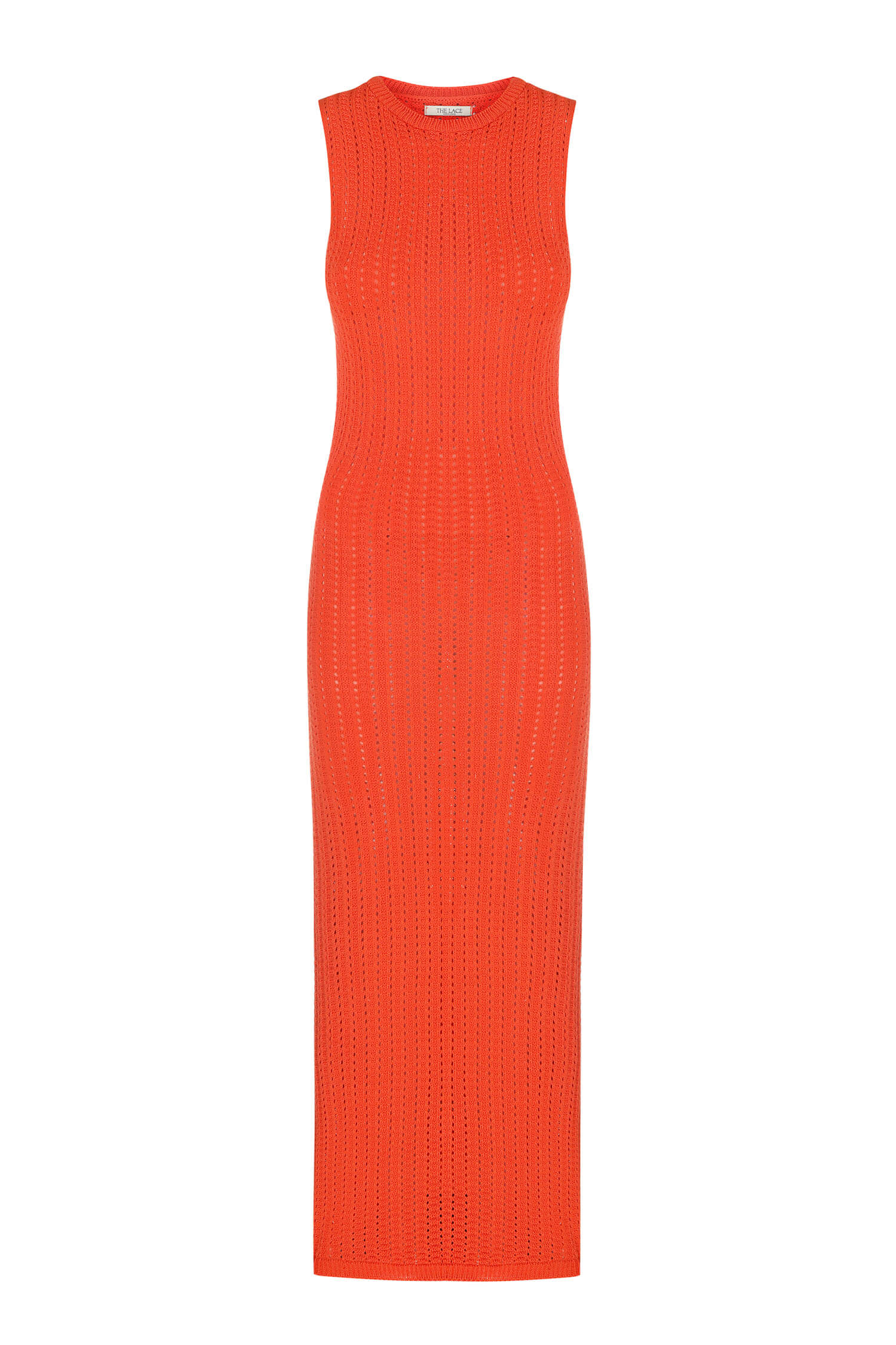 Knitted maxi dress in orange/green