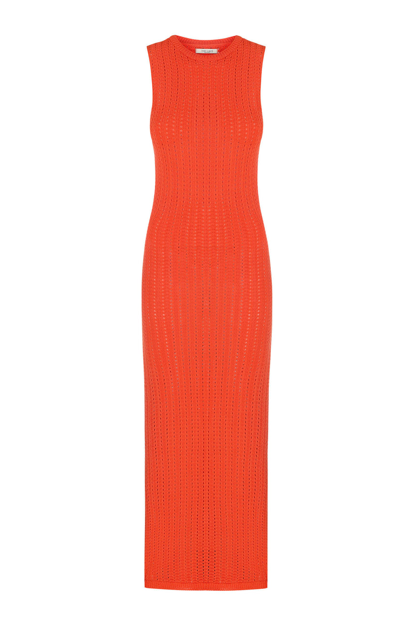 Knitted maxi dress in orange/green