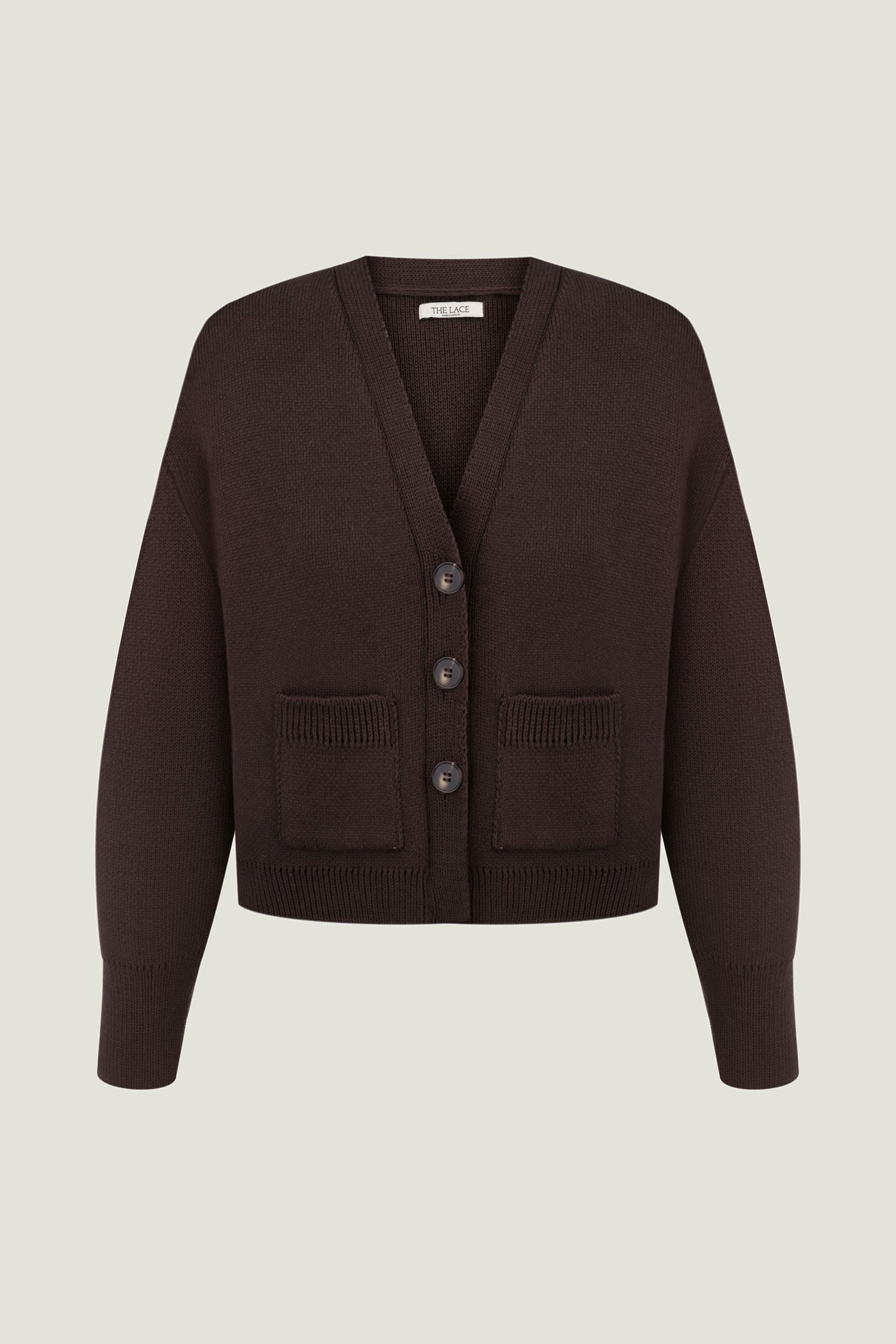 Women's chocolate knitted cardigan with pockets