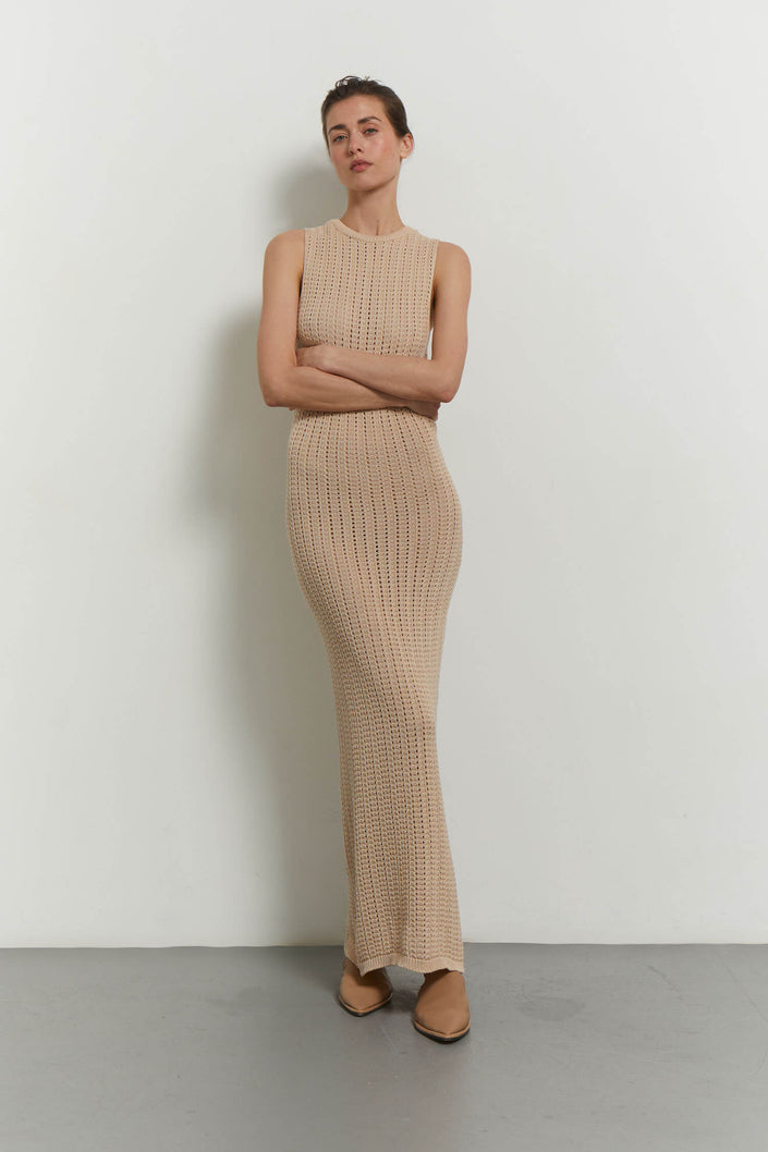 Knitted maxi dress in nude