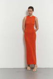 Knitted maxi dress in orange/green