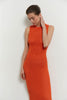 Knitted maxi dress in orange/green