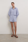 Oversized cotton shorts in blue check (eco)