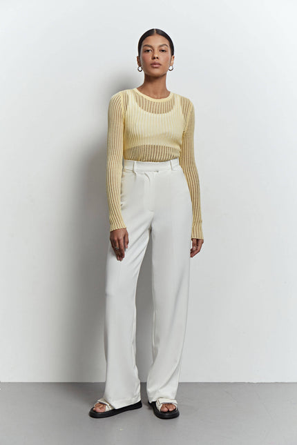 Sheer knitted crew neck jumper in yellow/green