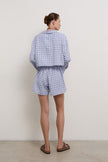 Oversized cotton shorts in blue check (eco)