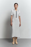 Knitted midi dress with edging in milk