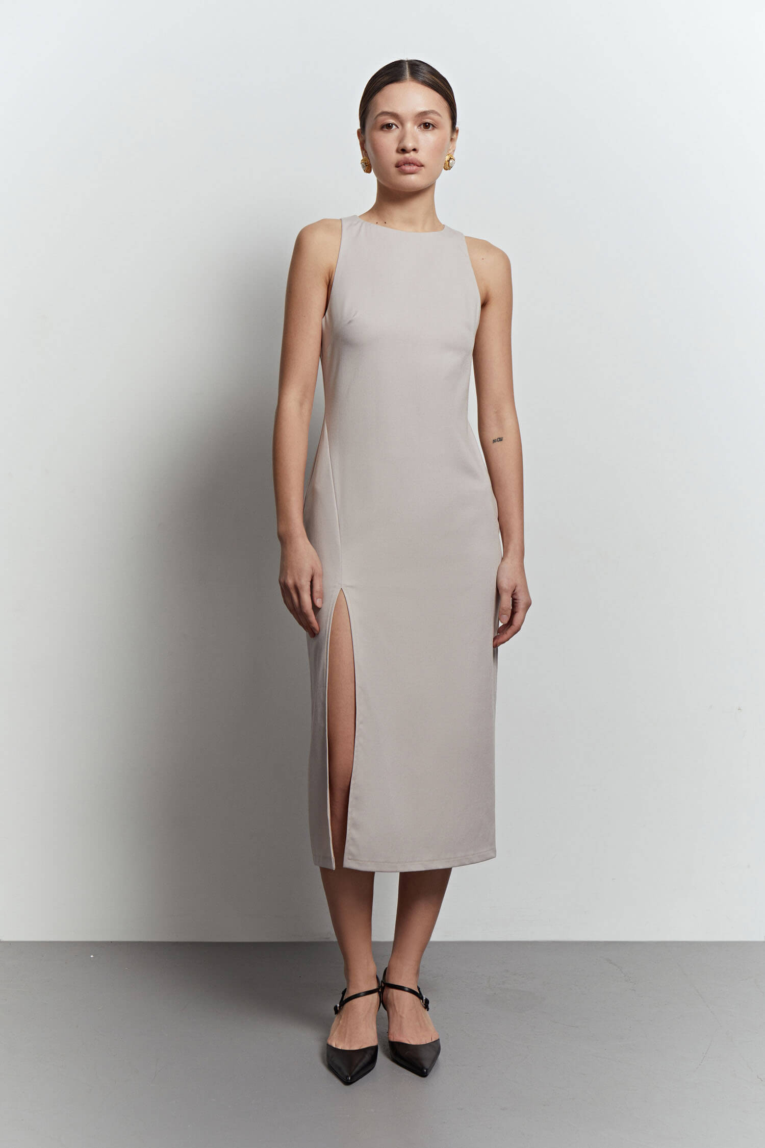 Midi sheath dress with a slit