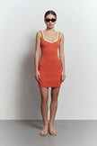 Knitted mini dress with edging in orange/black