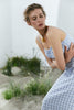 Sundress with thin straps in blue check (eco)