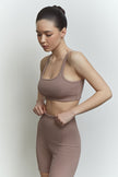 Ribbed crop top with thin straps in cappuccino