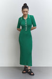 Knitted midi dress with edging in green/yellow