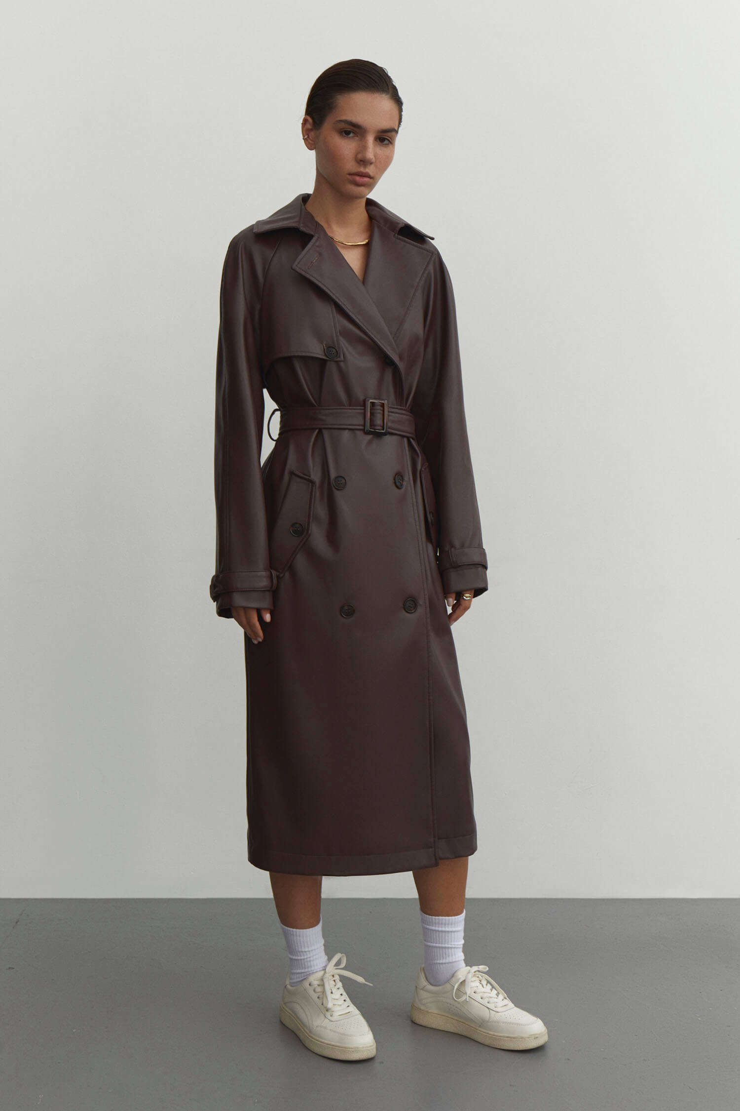 Faux leather oversized trenchcoat