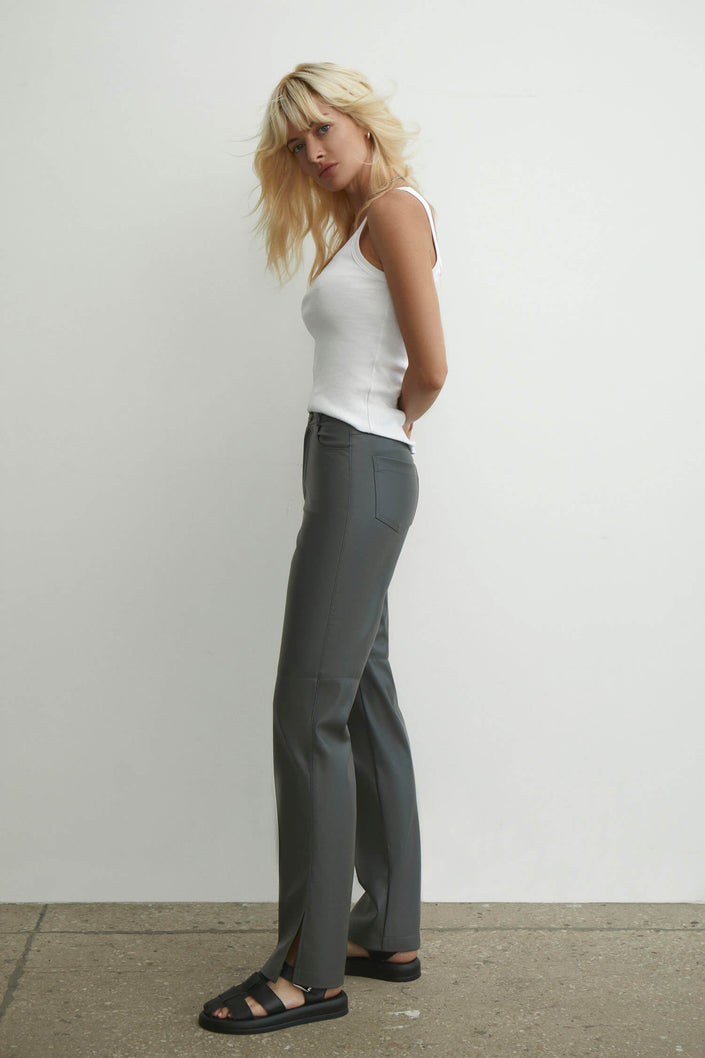 Faux leather pants with slits