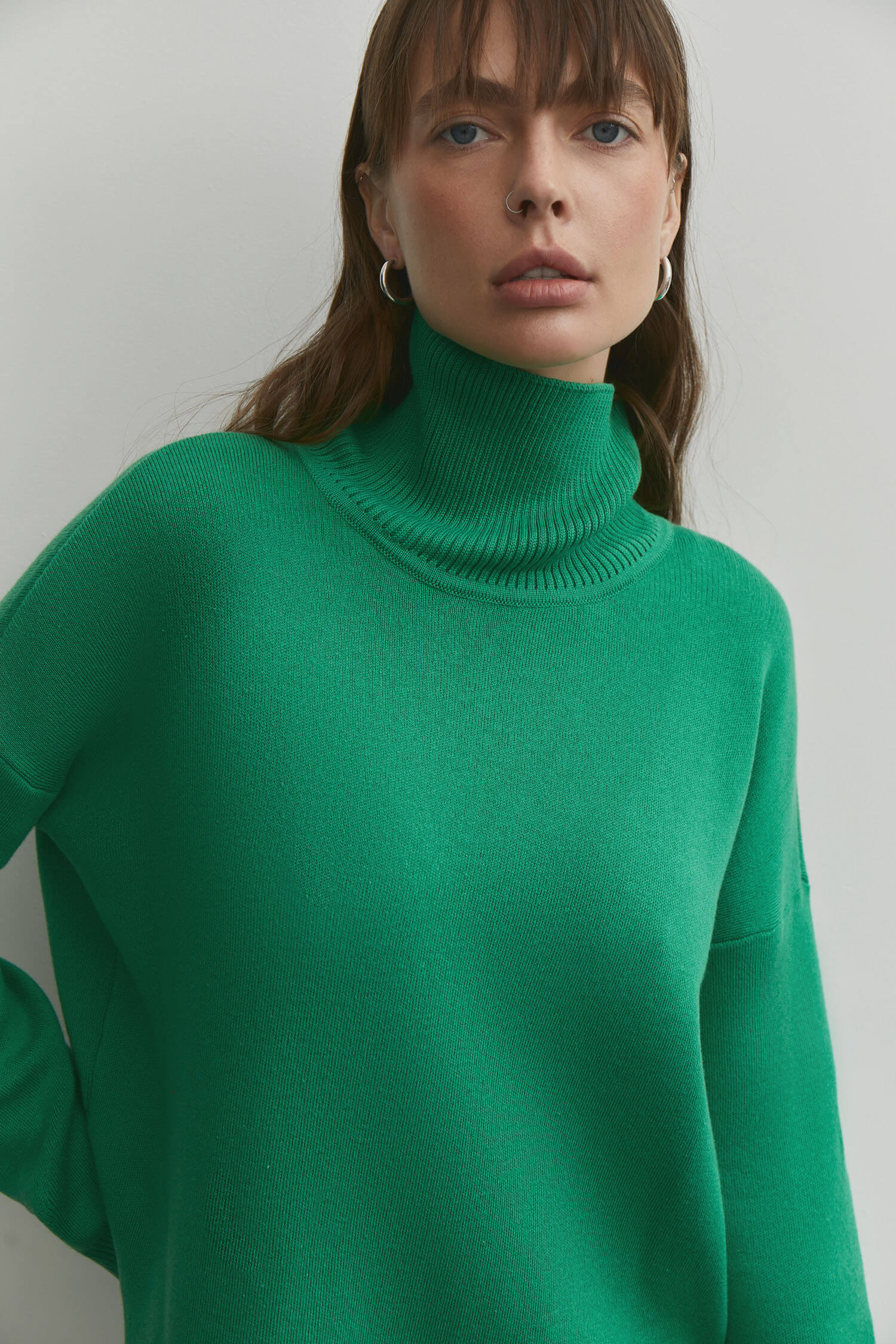 Knitted sweater in green/yellow