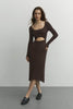 Jersey midi dress with figured cut in olive/chocolate