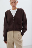 Women's chocolate knitted cardigan with pockets