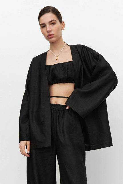 Linen kimono cape with belt