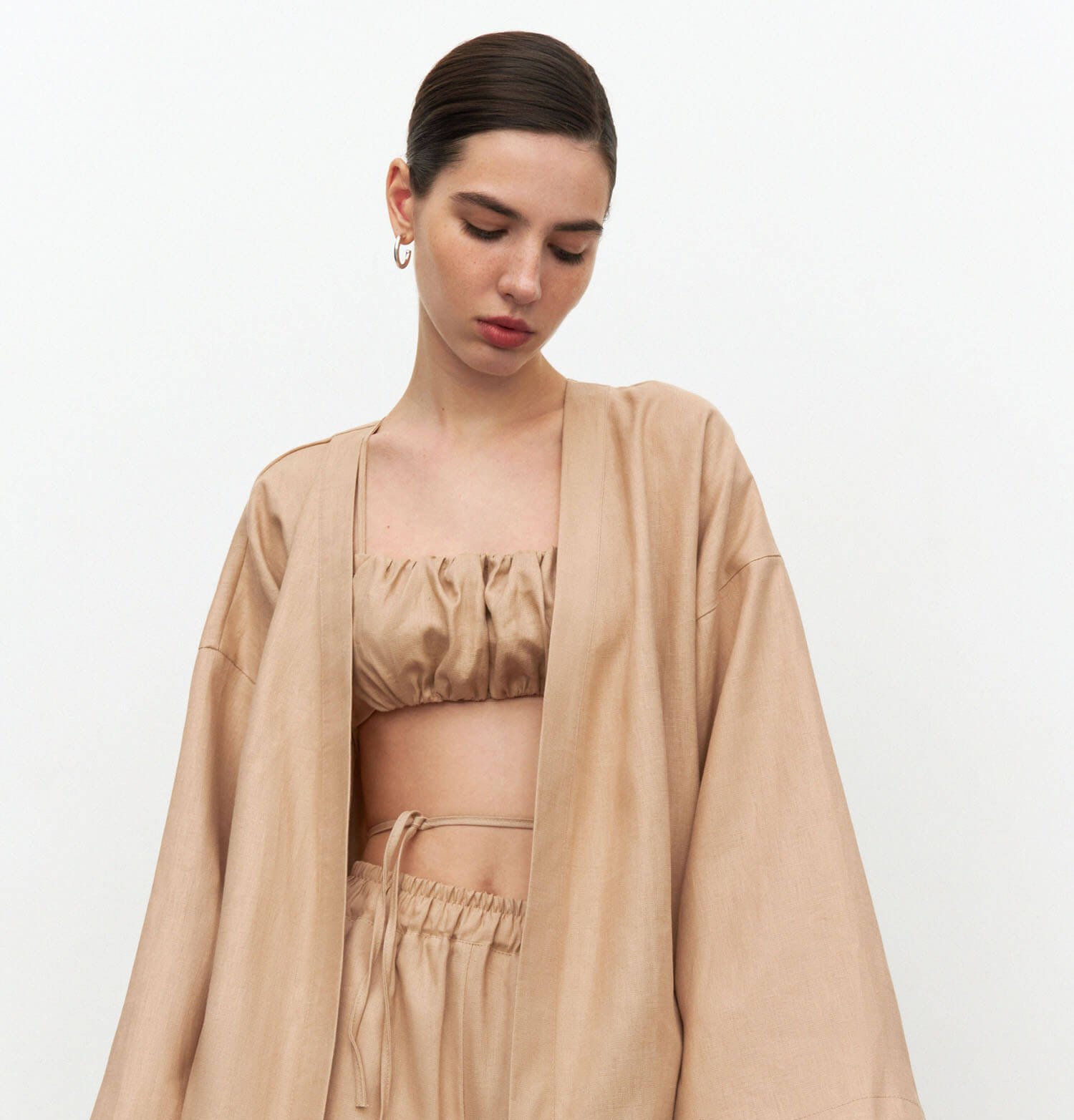 Linen kimono cape with belt