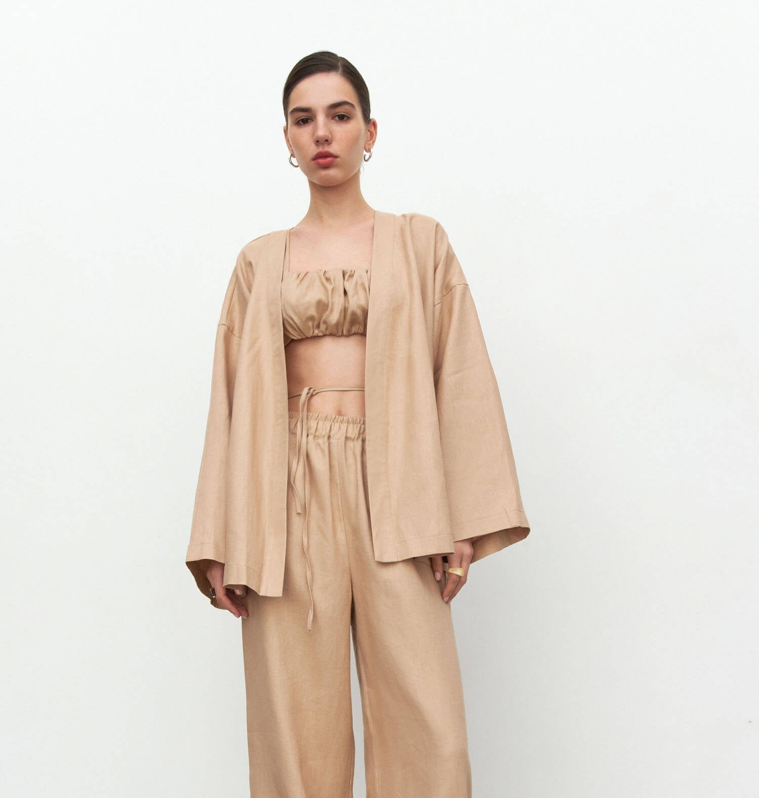 Linen kimono cape with belt