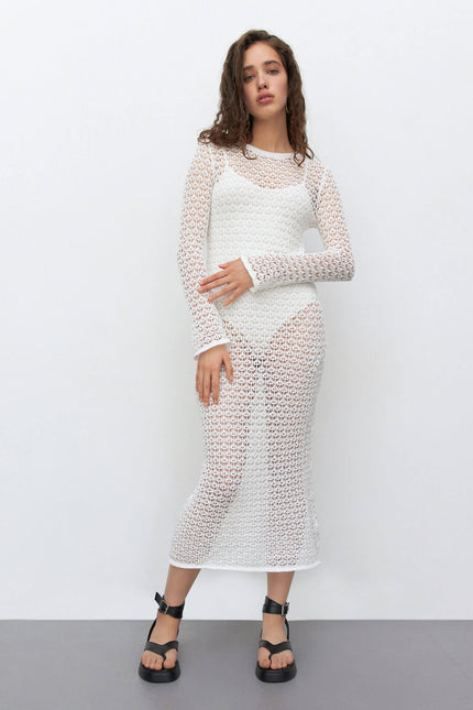 Knitted midi dress with openwork