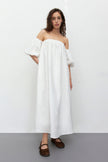 Linen dress with voluminous short sleeves