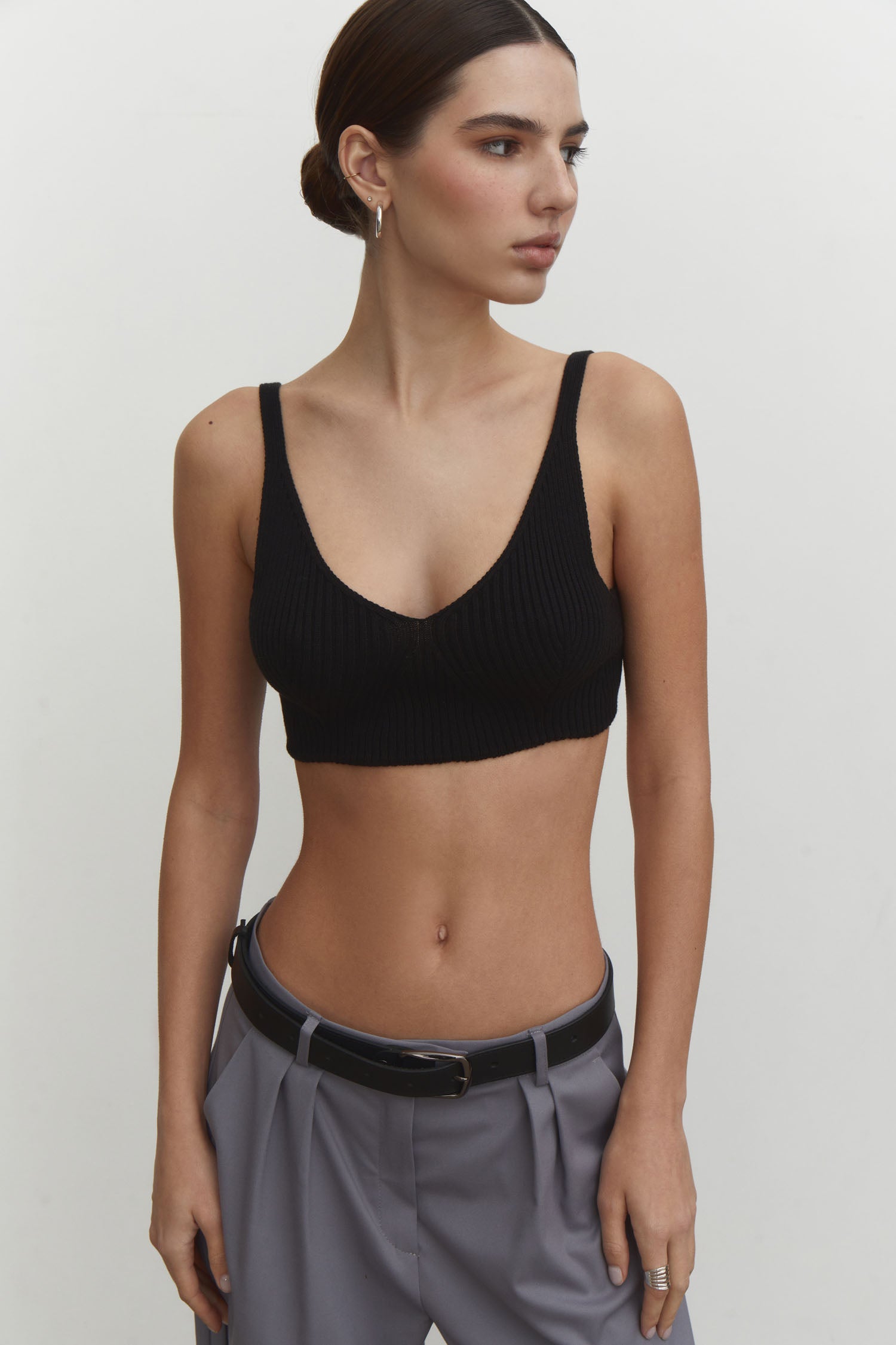 Knitted crop top in black